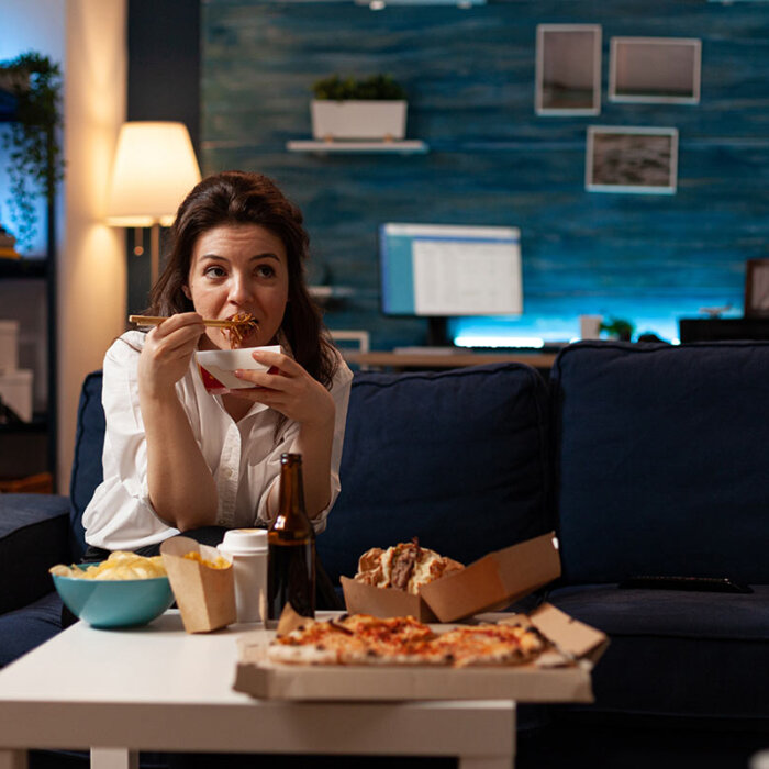relaxing is not watching tv and eating comfort food