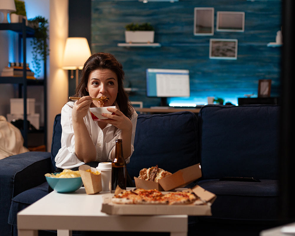 relaxing is not watching tv and eating comfort food